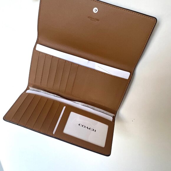 Coach Slim Trifold Wallet Womens Sandy Beige Leather CC816 Colorblock Snap - Picture 4 of 8